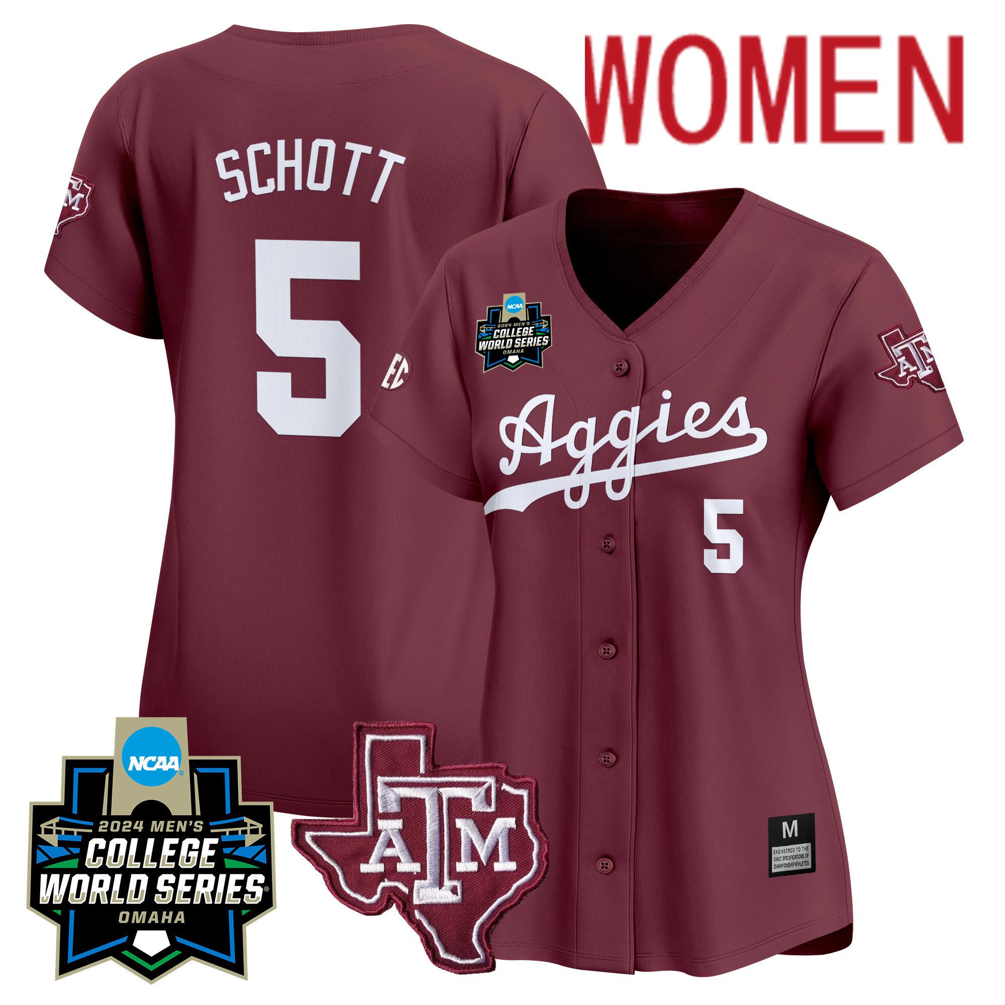 Women Texas A&M Aggies #5 Schott Red 2024 College World Series Vapor Premier Limited NCAA Jersey
